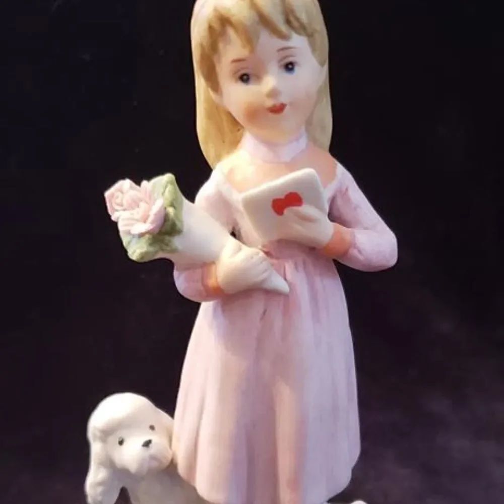 Vintage LEFTON Figurine - Girl with Puppy and Love Letter #2350